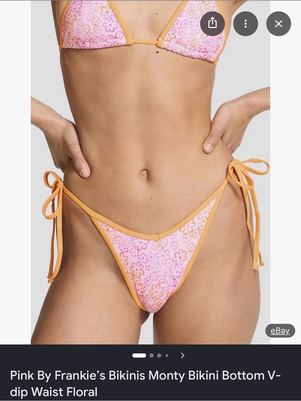 Pink by Frankie's Bikinis Floral Triangle Bikini with Orange Trim and Ties - Picture 4 of 4